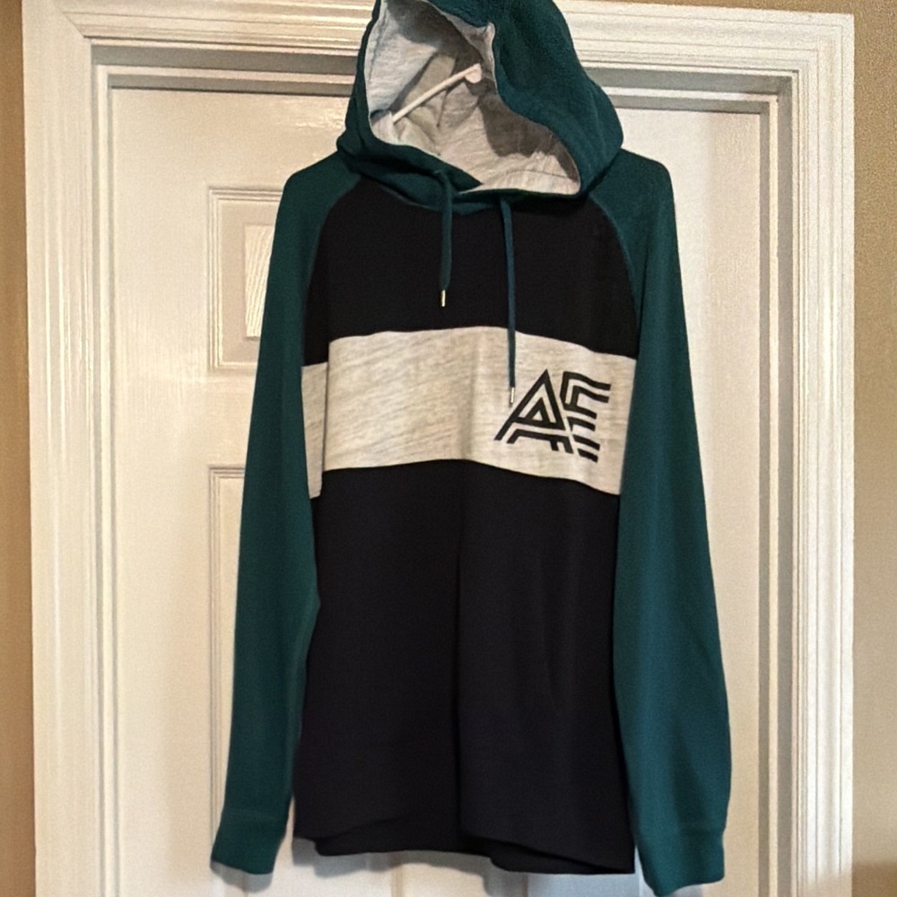 American Eagle Men's Hoodie, Green Black Gray, Hooded Drawstring, Size Large